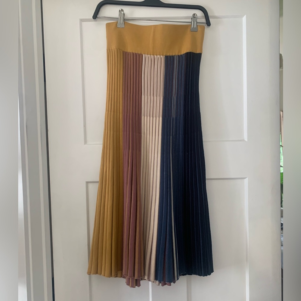 COS Colorblock Pleated Knit Midi Skirt in Mustard Navy Cream Mauve XS never worn - Picture 3 of 6